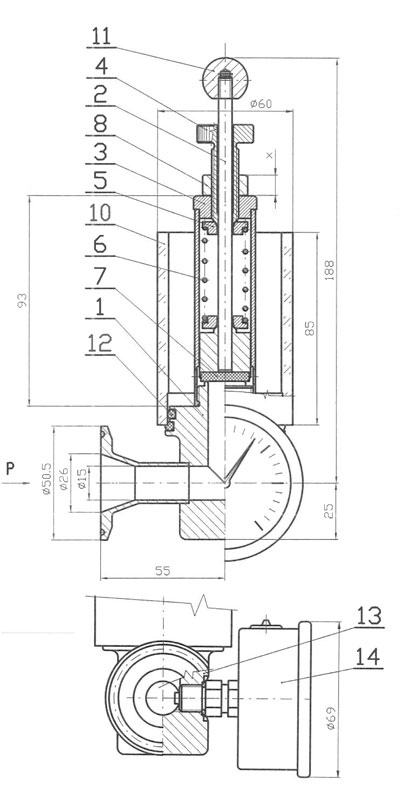 73100015079100 RV1 technical drawing 400x800 - RV1 - Relief valve with manometer