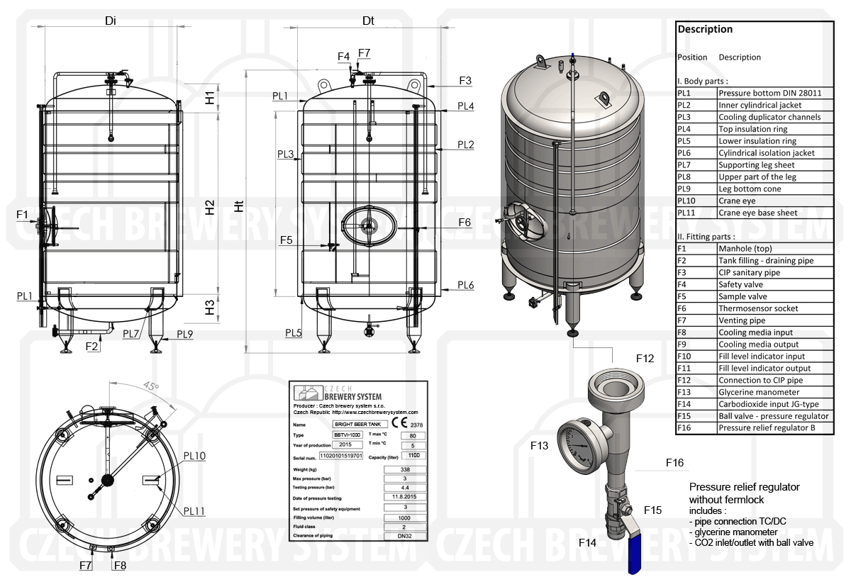 BBTVI 2000 2015 description - Pricelist : Pressure tanks for the final conditioning of carbonated beverages