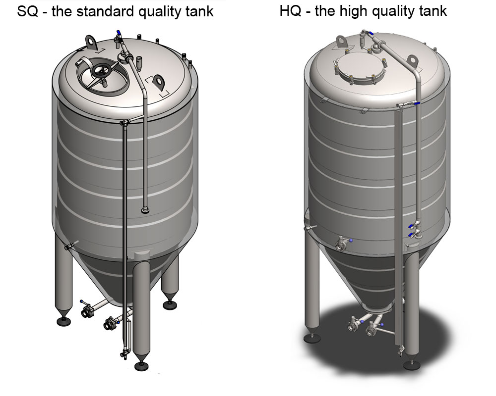 CCT 2000 SQ HQ comparation 01 - CCT | Cylindrically-conical beer fermentation tanks CLASSIC : technical parameters