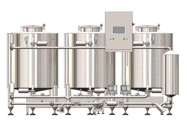 The cleaning and sanitizing system includes devices for perfect cleaning and disinfecting all vessels and piping routes in a brewery.